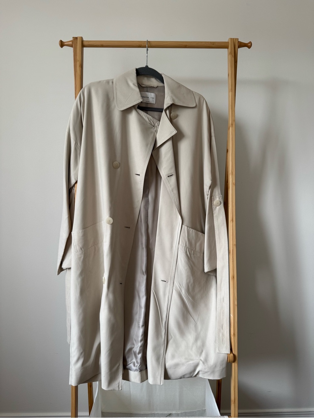 Babaton Light Beige Silk Trench Coat